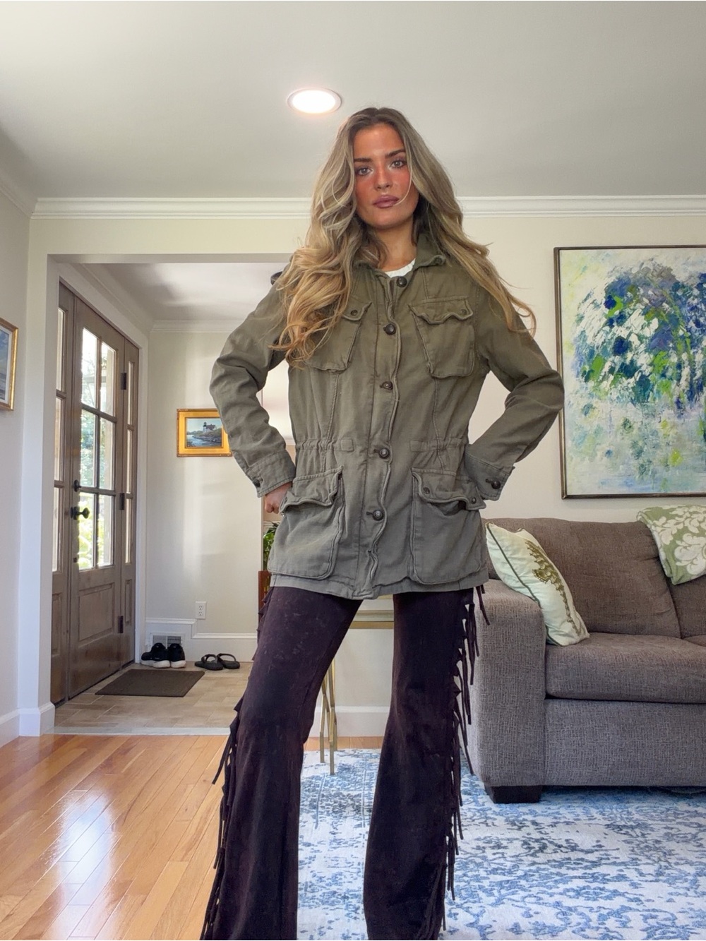 Free People “Not Your Brothers” Olive Green Military Utility Jacket